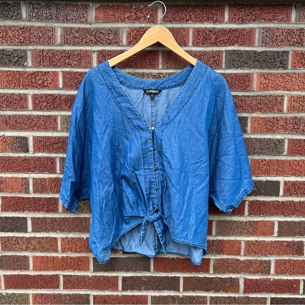 Express Medium Denim Chambray Button Wide Sleeve … - image 1